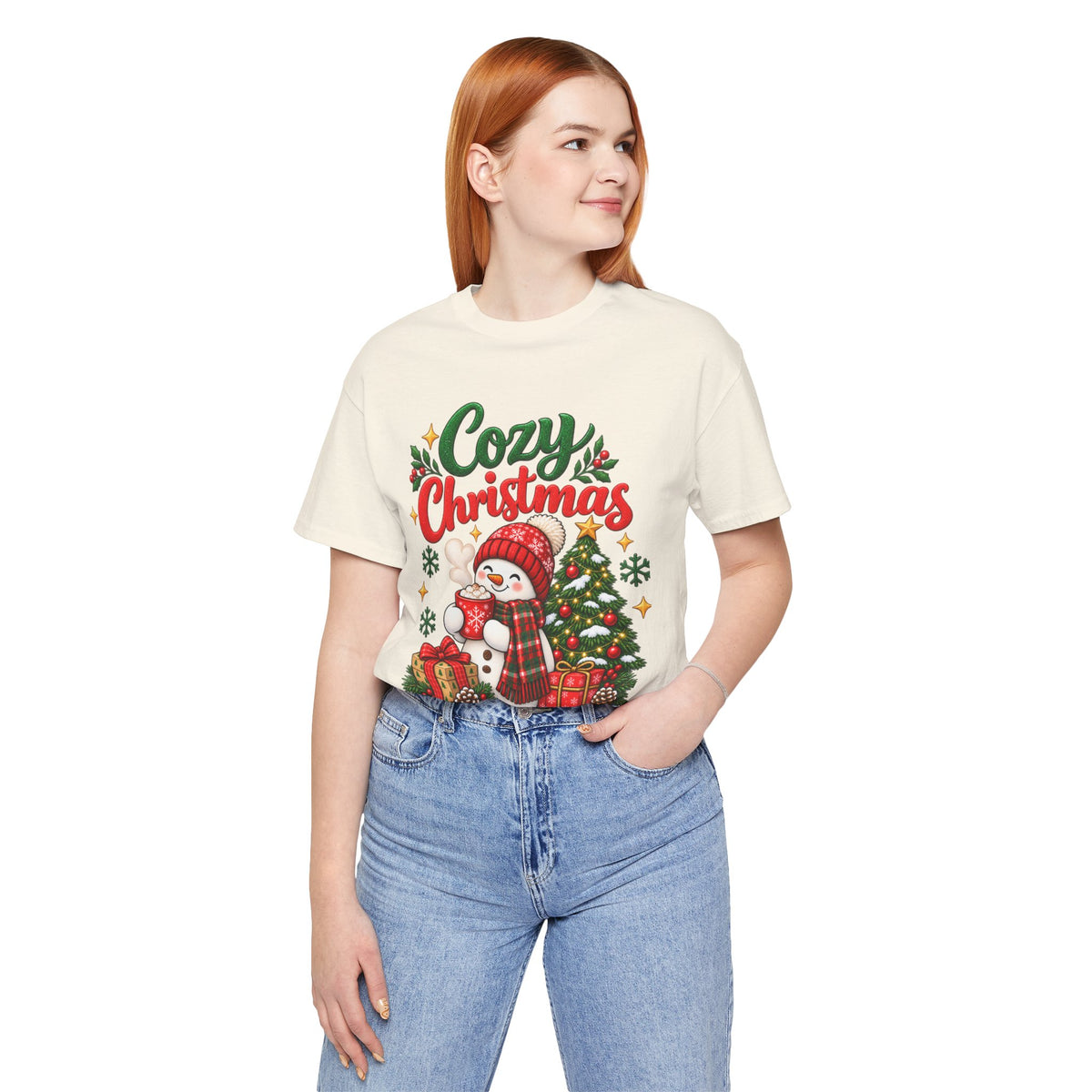 Cozy Christmas Snowman T-Shirt, Unisex Holiday Graphic Tee, Christmas Gift, S–3XL