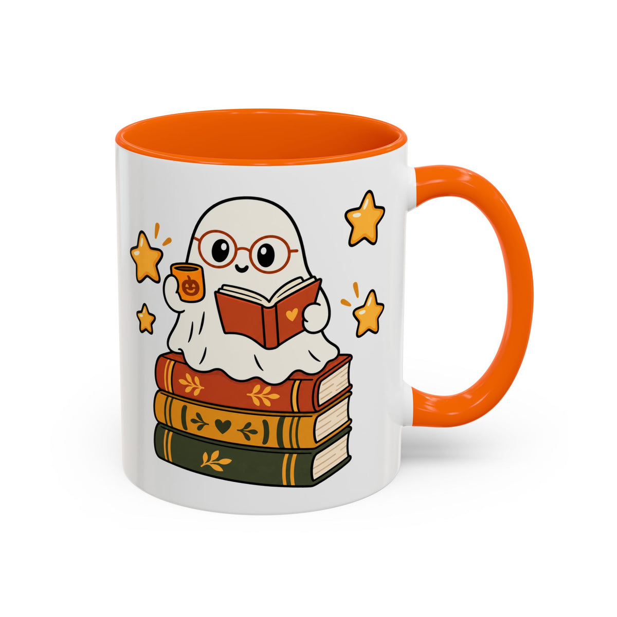 Reading Ghost Coffee Mug — Cute Halloween Book Lover Accent Mug 11oz / 15oz