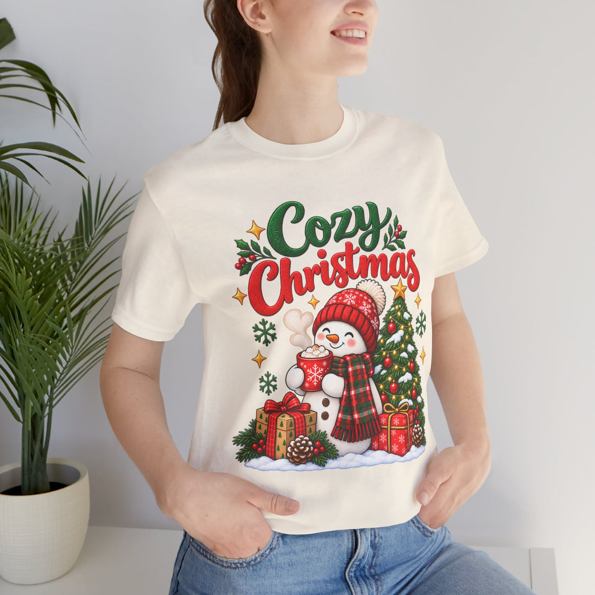 Cozy Christmas Snowman T-Shirt, Unisex Holiday Graphic Tee, Christmas Gift, S–3XL
