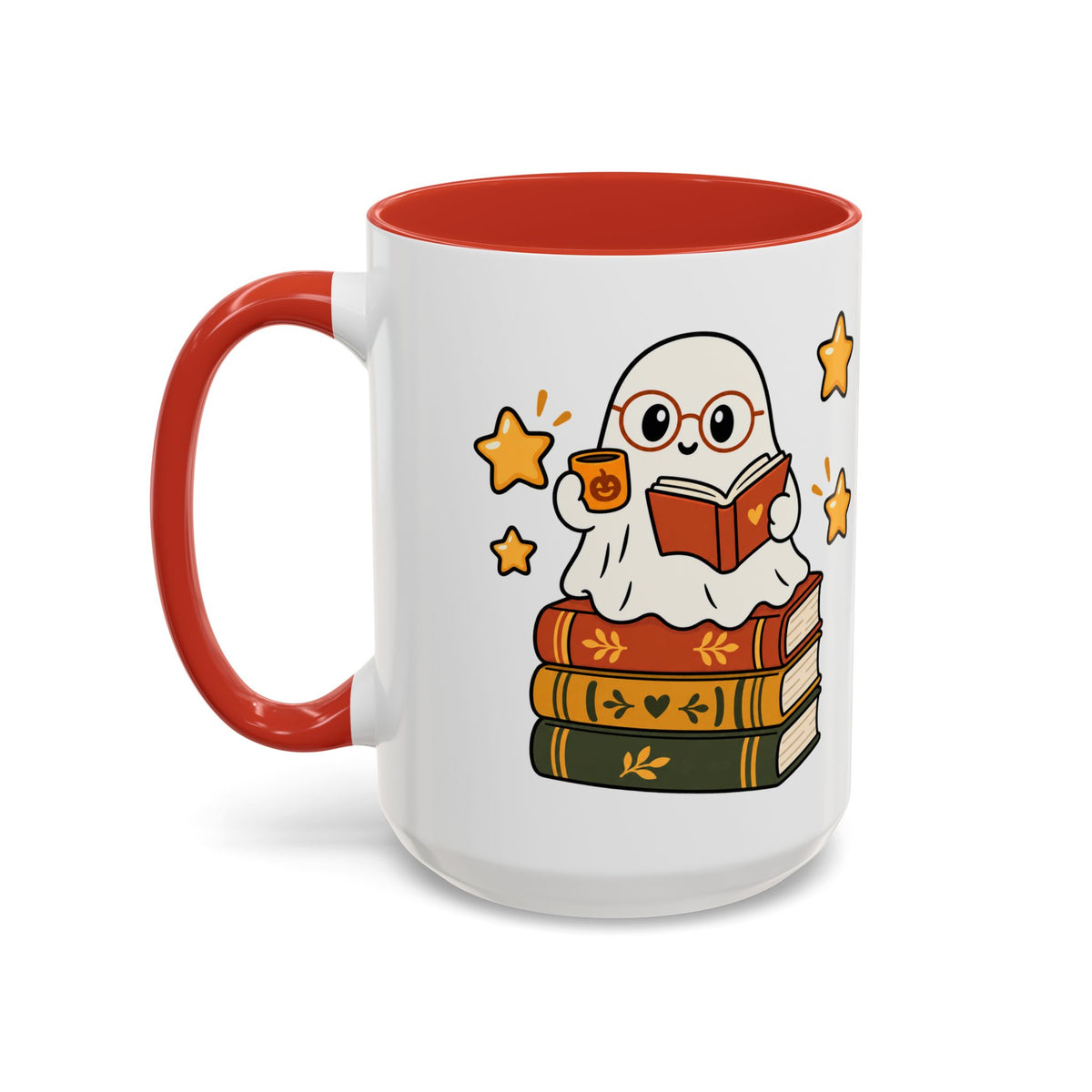 Reading Ghost Coffee Mug — Cute Halloween Book Lover Accent Mug 11oz / 15oz