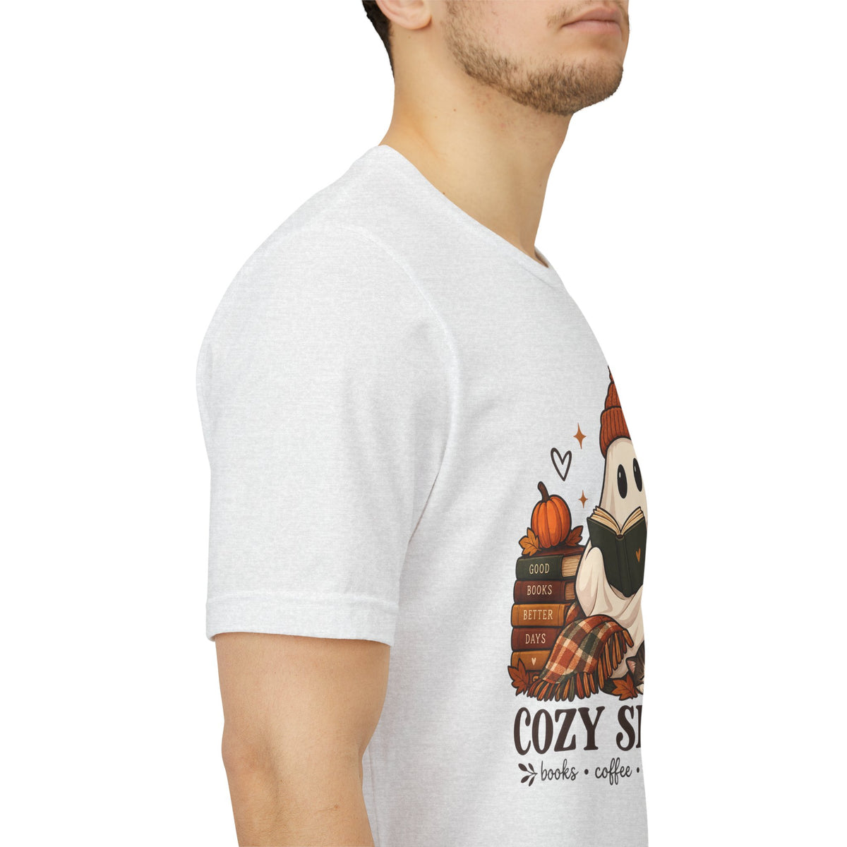 Cute Ghost with Books, Pumpkin & 'Cozy Season' Fall Shirt