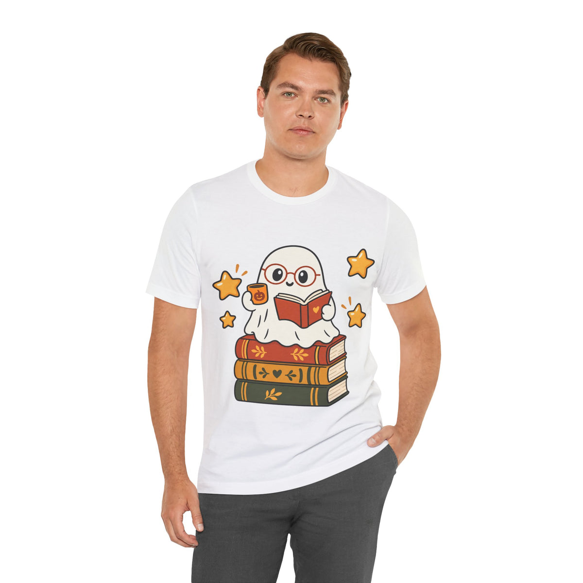 Bookworm Ghost Tee — Cute Reading Ghost with Glasses & Books Shirt