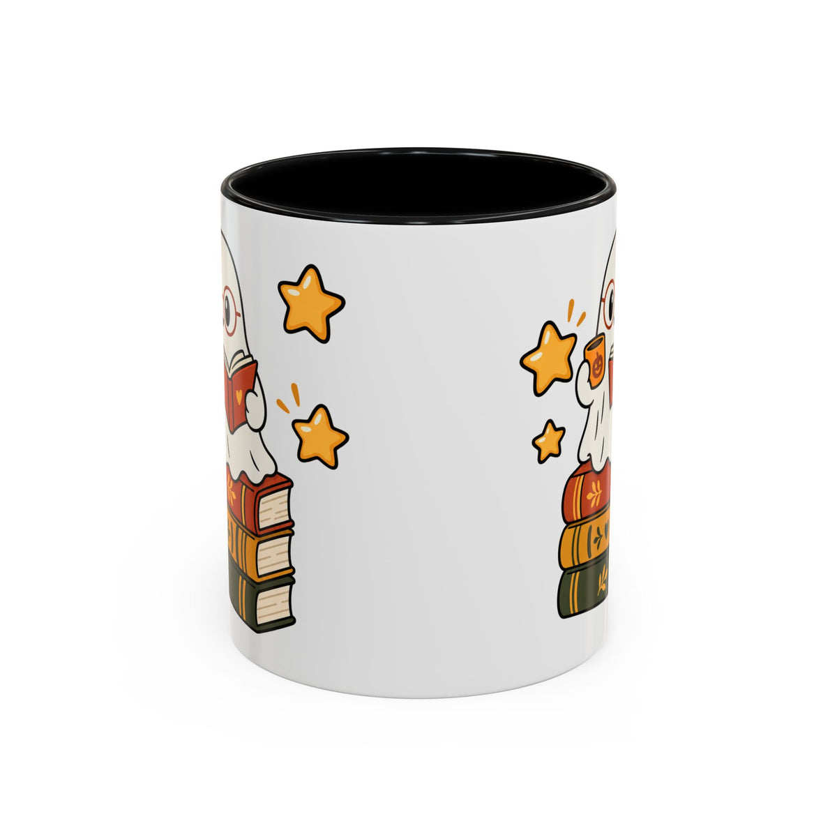 Reading Ghost Coffee Mug — Cute Halloween Book Lover Accent Mug 11oz / 15oz