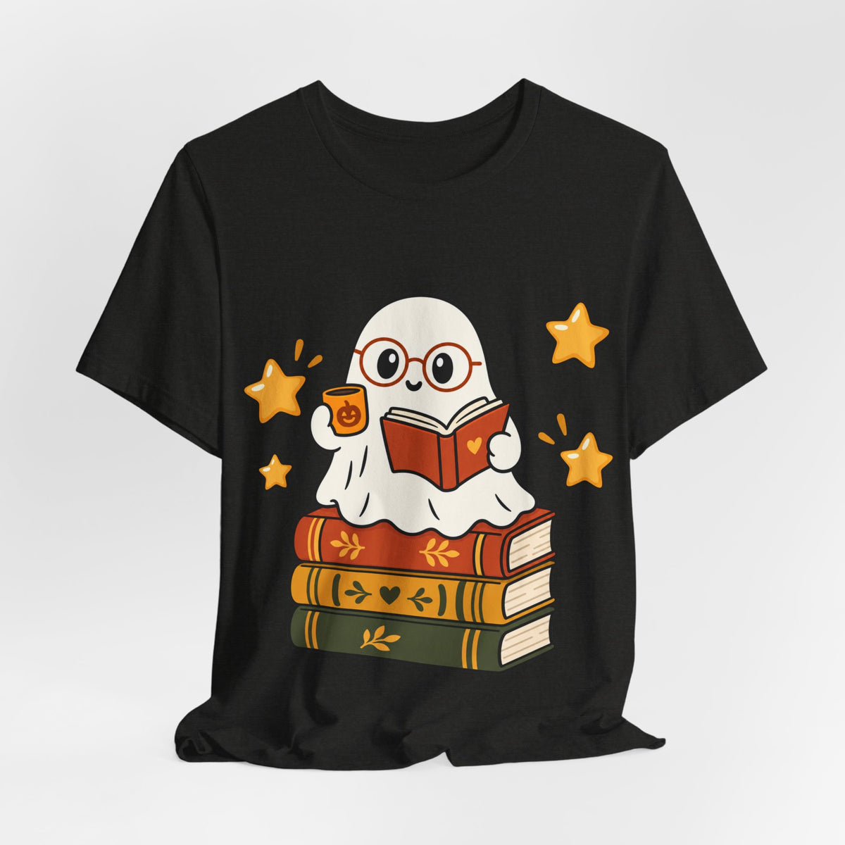 Bookworm Ghost Tee — Cute Reading Ghost with Glasses & Books Shirt
