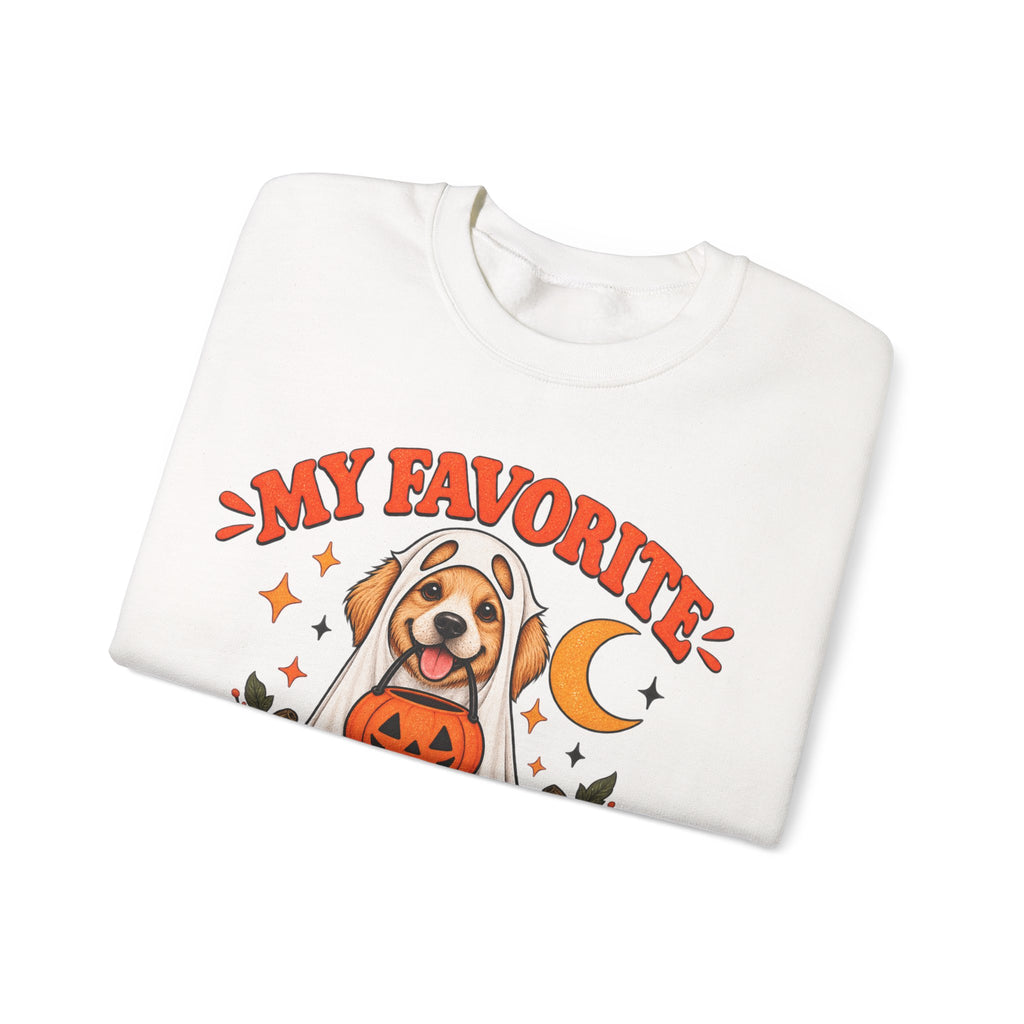 Get into the cozy, spooky spirit with our 'My Dog Is My Favorite Boo' Crewneck Sweatshirt!