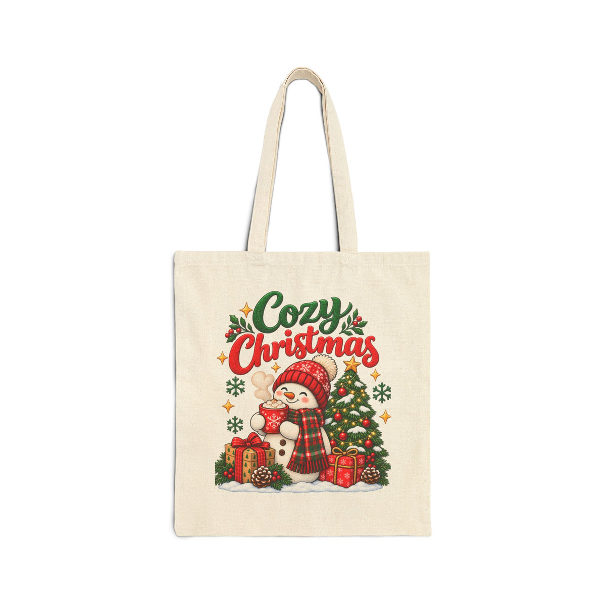 Cozy Christmas Snowman Tote Bag, Christmas Canvas Shopping Bag, Holiday Gift