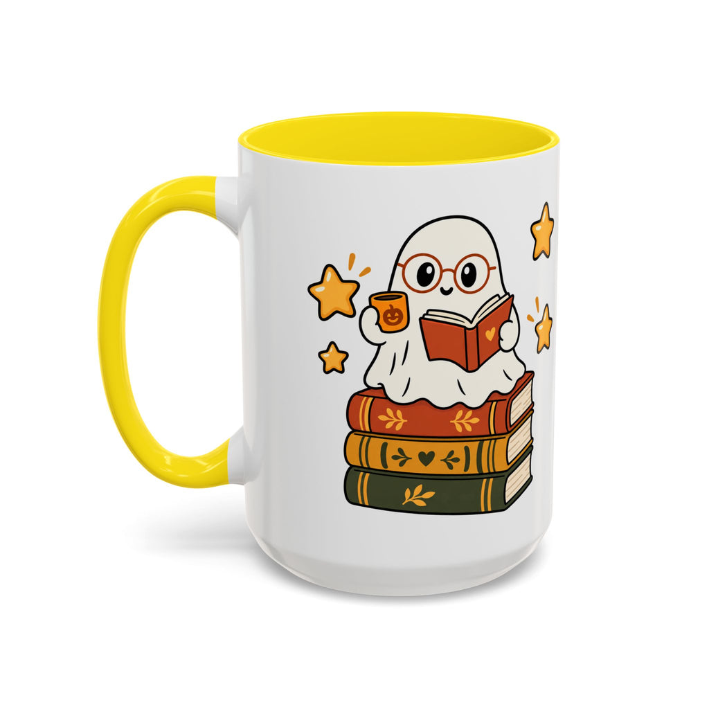 Reading Ghost Coffee Mug — Cute Halloween Book Lover Accent Mug 11oz / 15oz
