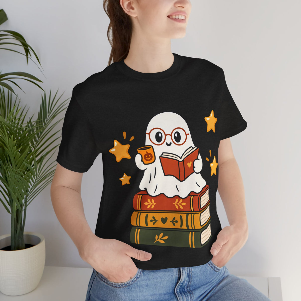 Bookworm Ghost Tee — Cute Reading Ghost with Glasses & Books Shirt