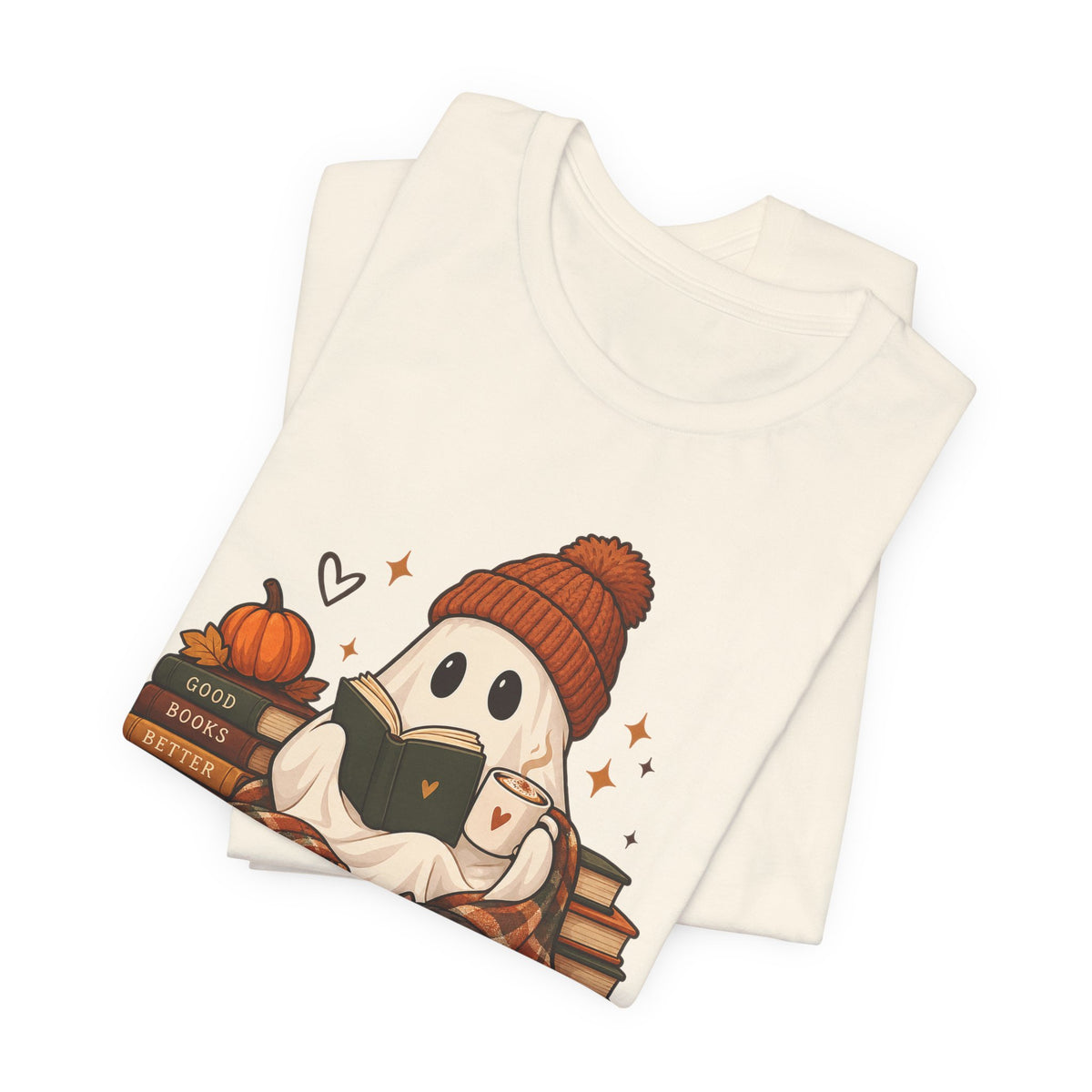 Cute Ghost with Books, Pumpkin & 'Cozy Season' Fall Shirt