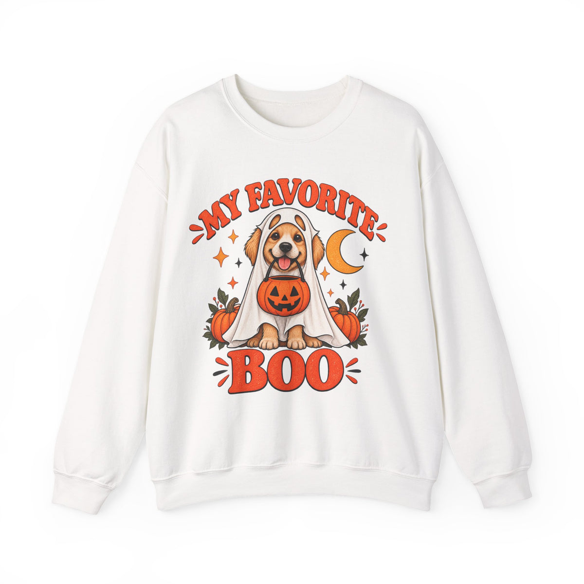Get into the cozy, spooky spirit with our 'My Dog Is My Favorite Boo' Crewneck Sweatshirt!