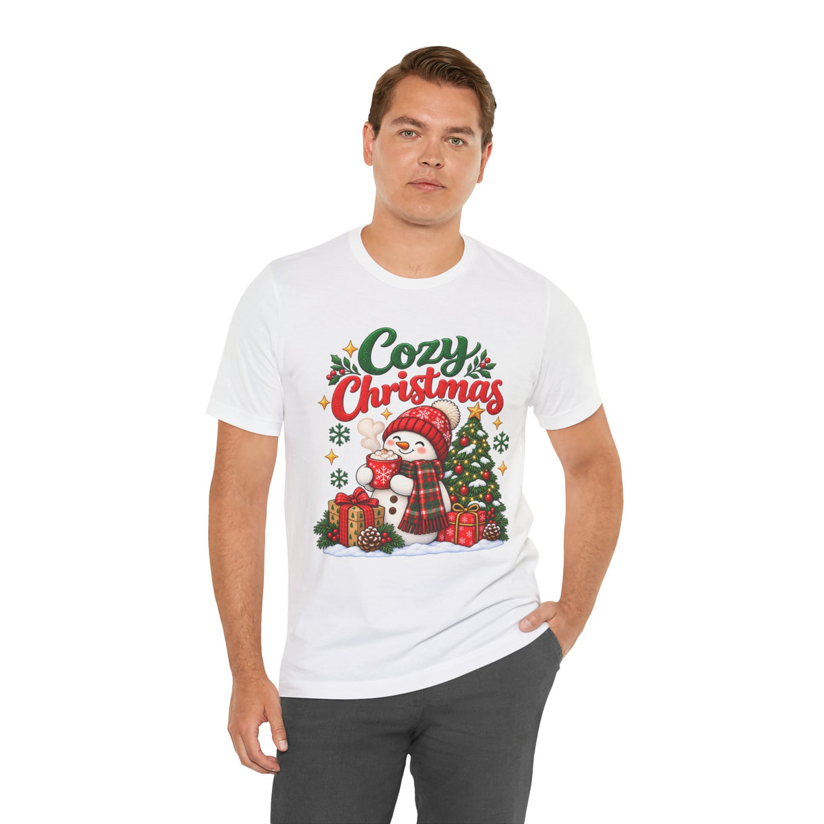 Cozy Christmas Snowman T-Shirt, Unisex Holiday Graphic Tee, Christmas Gift, S–3XL