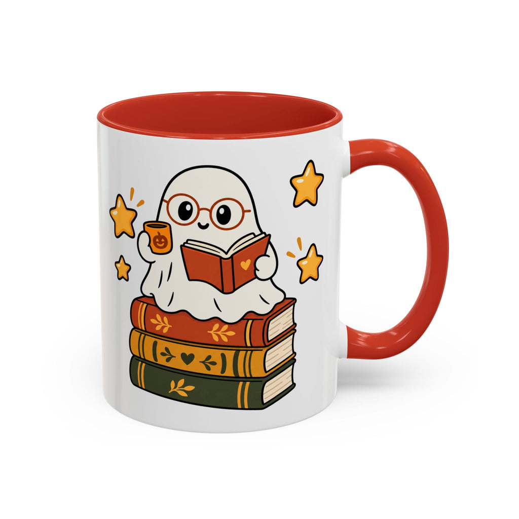 Reading Ghost Coffee Mug — Cute Halloween Book Lover Accent Mug 11oz / 15oz