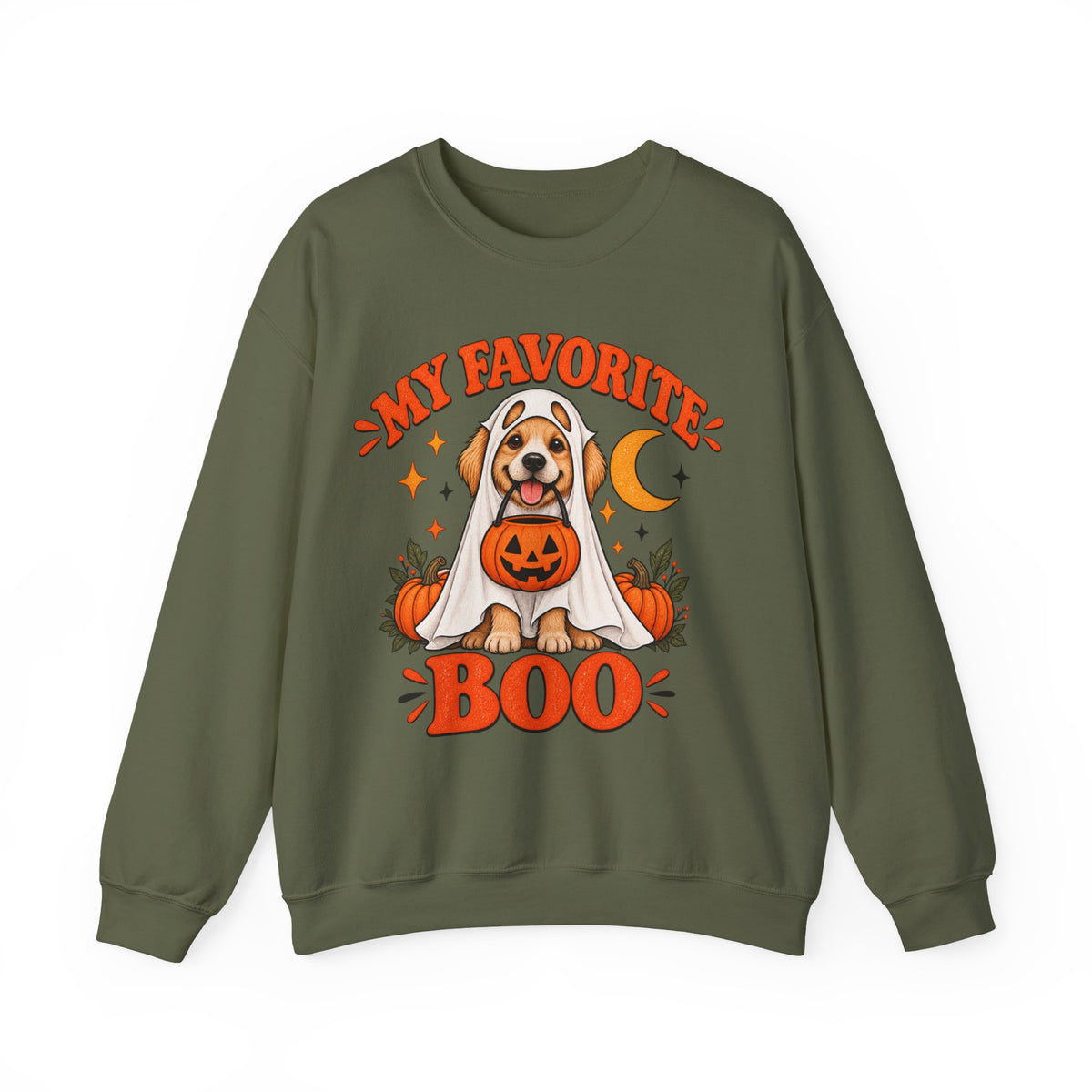 Get into the cozy, spooky spirit with our 'My Dog Is My Favorite Boo' Crewneck Sweatshirt!