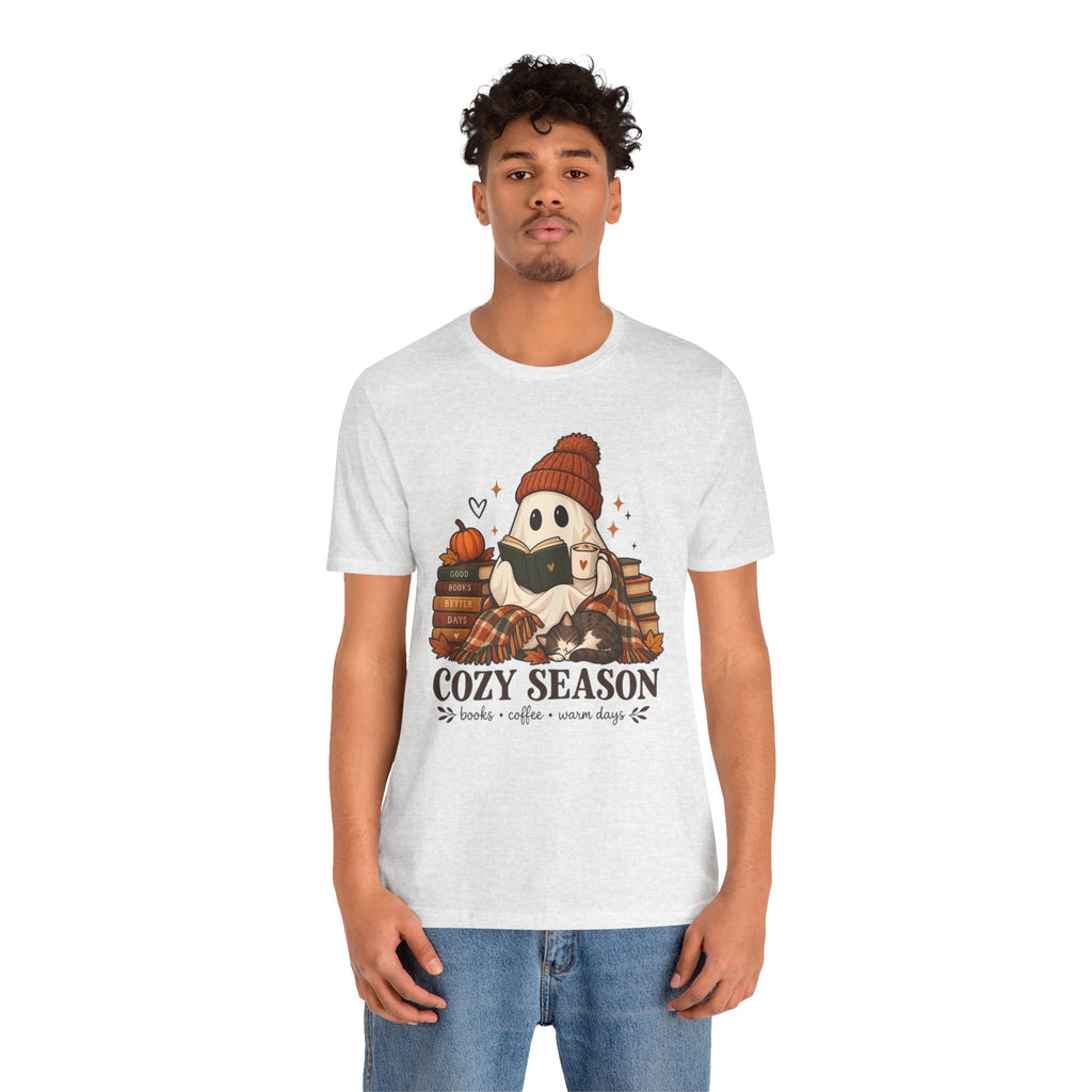 Cute Ghost with Books, Pumpkin & 'Cozy Season' Fall Shirt