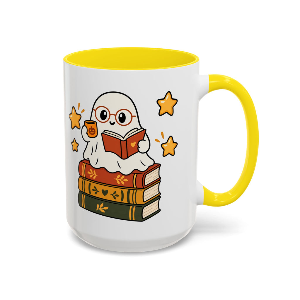 Reading Ghost Coffee Mug — Cute Halloween Book Lover Accent Mug 11oz / 15oz