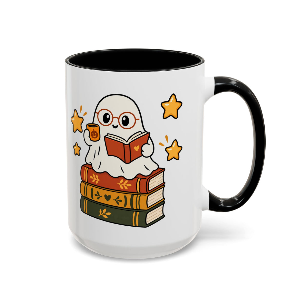 Reading Ghost Coffee Mug — Cute Halloween Book Lover Accent Mug 11oz / 15oz
