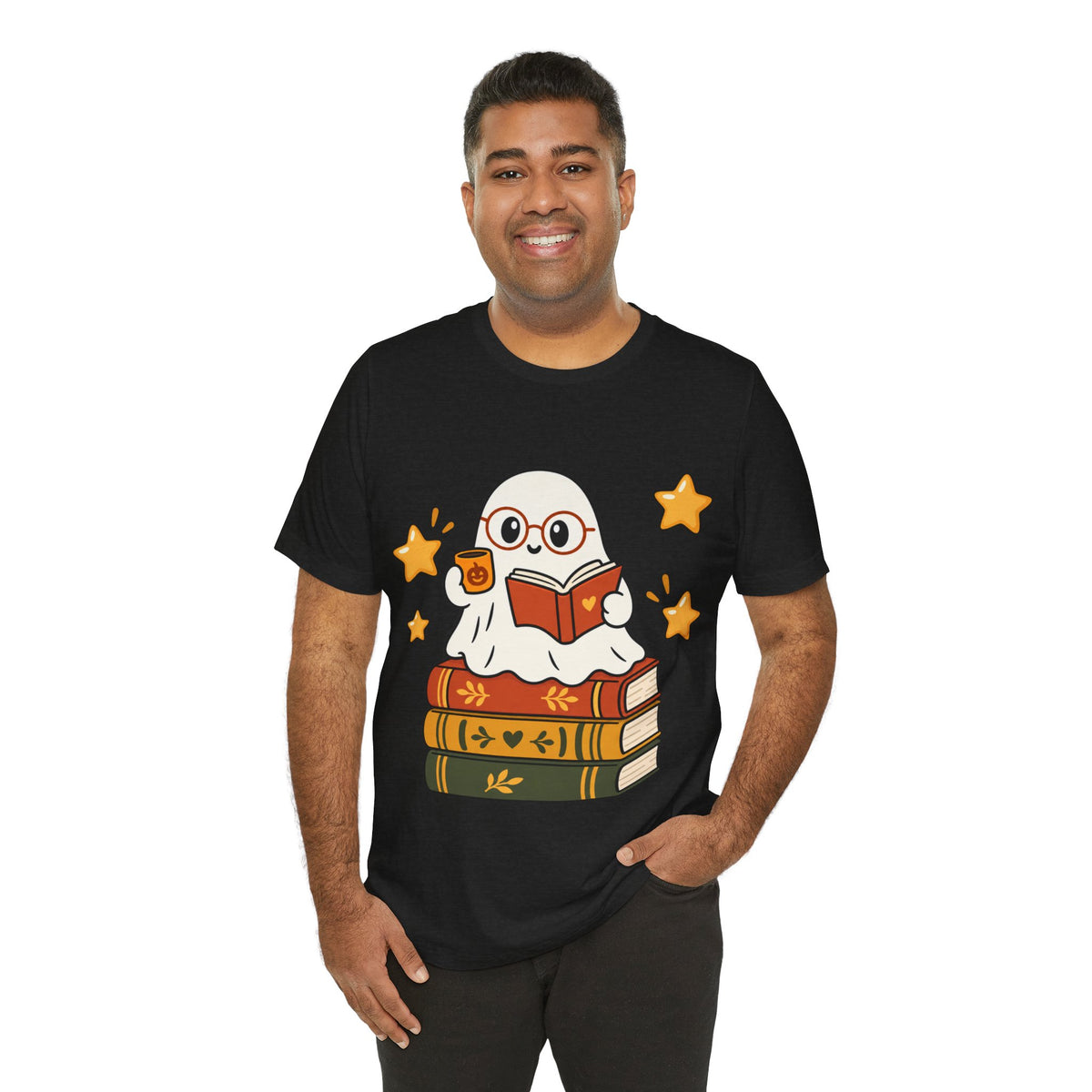 Bookworm Ghost Tee | Cute Reading Ghost with Glasses & Books Shirt