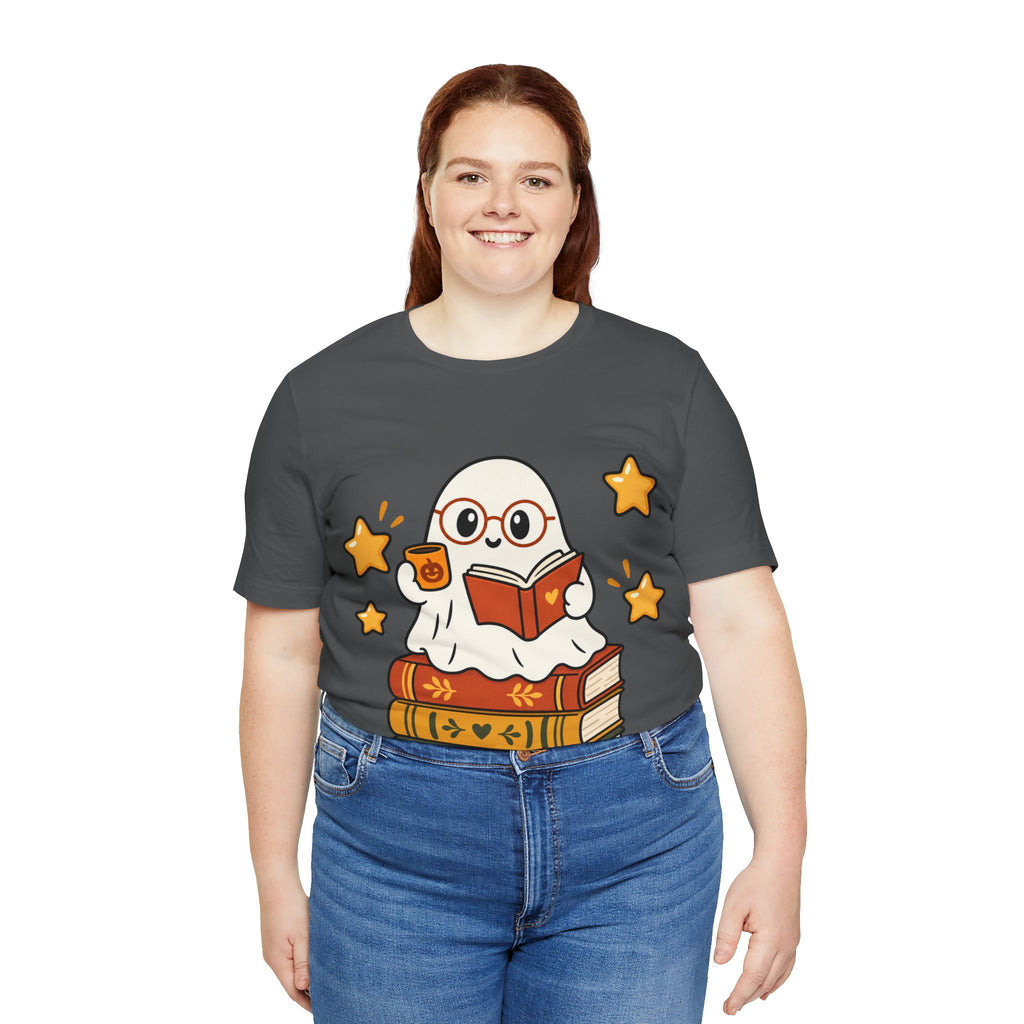 Bookworm Ghost Tee | Cute Reading Ghost with Glasses & Books Shirt
