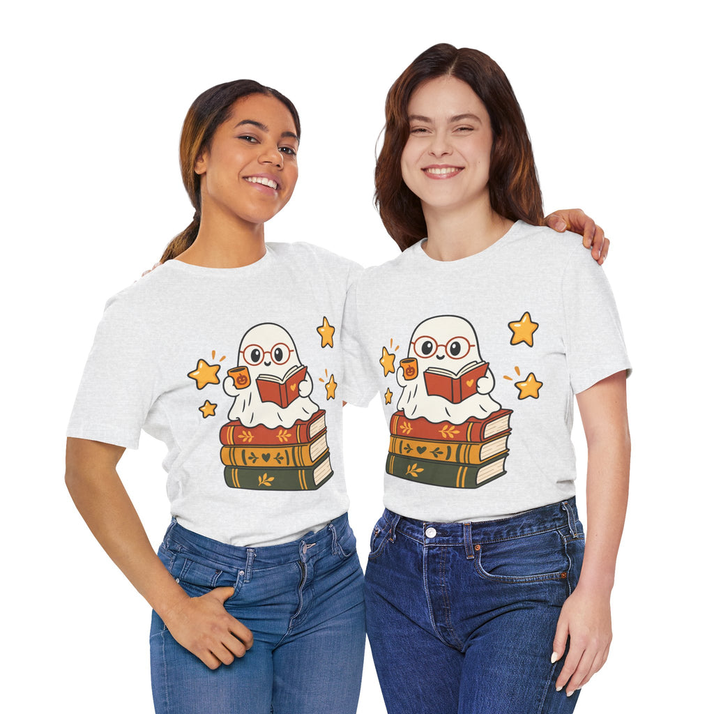 Bookworm Ghost Tee — Cute Reading Ghost with Glasses & Books Shirt