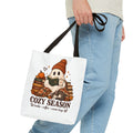 Cozy Season Tote Bag – Autumn Ghost Reading with Books, Coffee & Warm Days