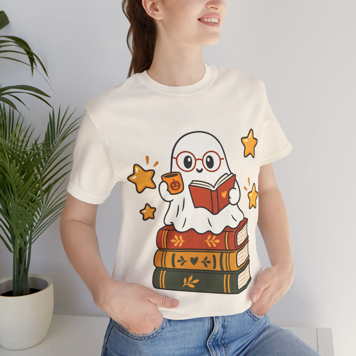 Bookworm Ghost Tee — Cute Reading Ghost with Glasses & Books Shirt