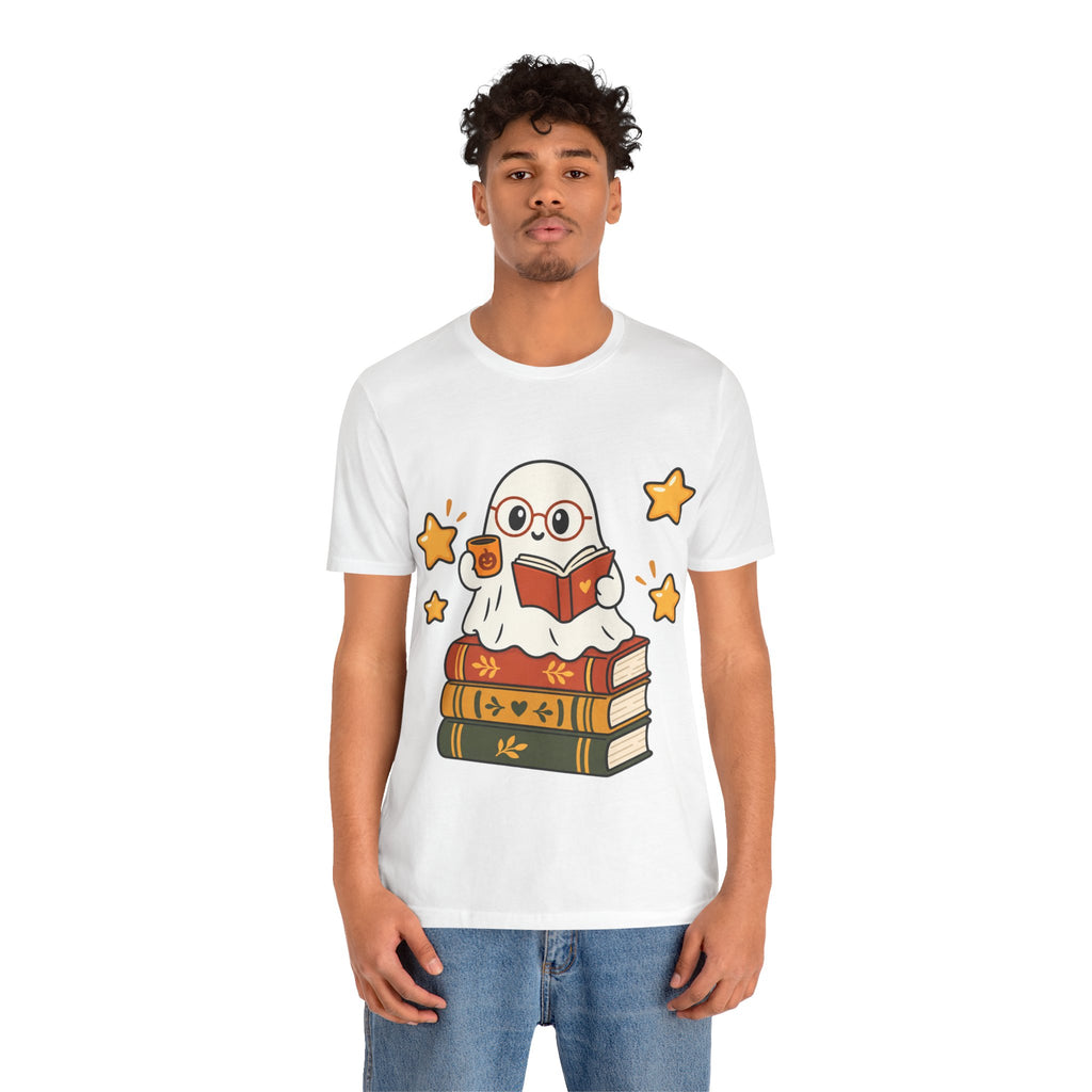 Bookworm Ghost Tee — Cute Reading Ghost with Glasses & Books Shirt
