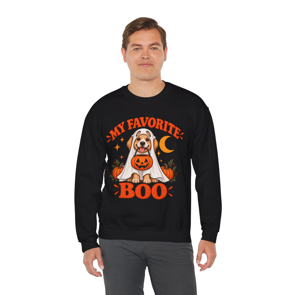 Get into the cozy, spooky spirit with our 'My Dog Is My Favorite Boo' Crewneck Sweatshirt!