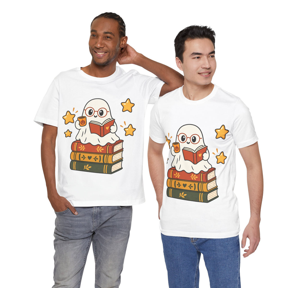 Bookworm Ghost Tee — Cute Reading Ghost with Glasses & Books Shirt