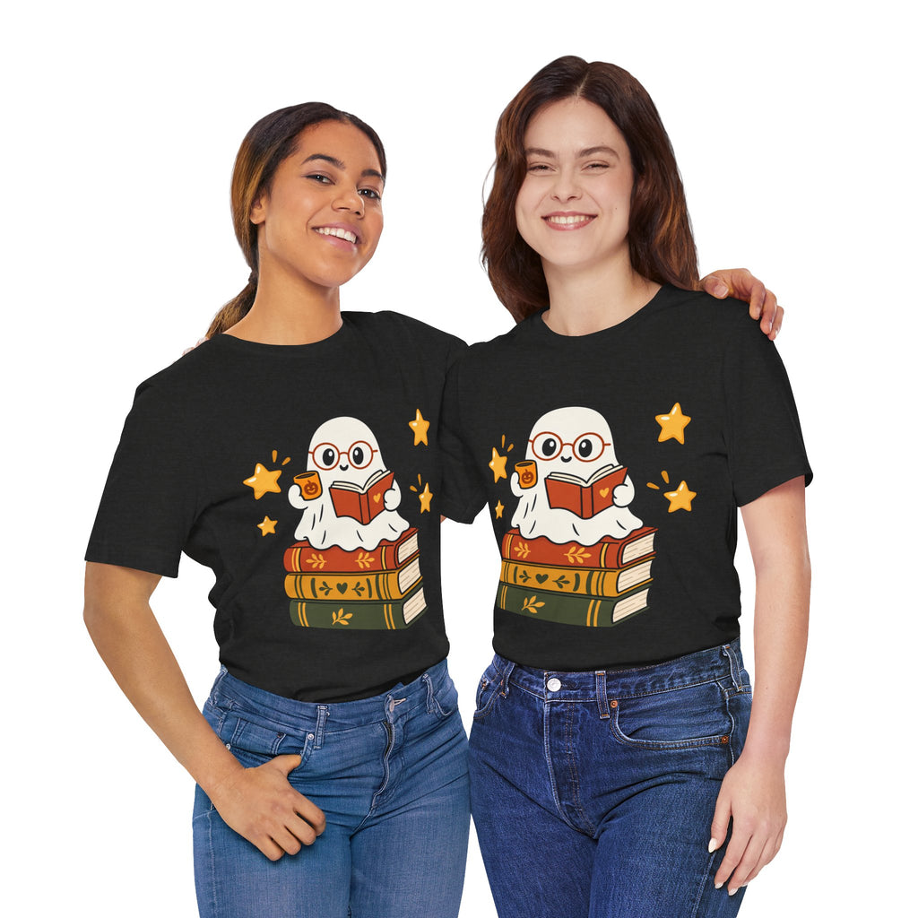 Bookworm Ghost Tee — Cute Reading Ghost with Glasses & Books Shirt