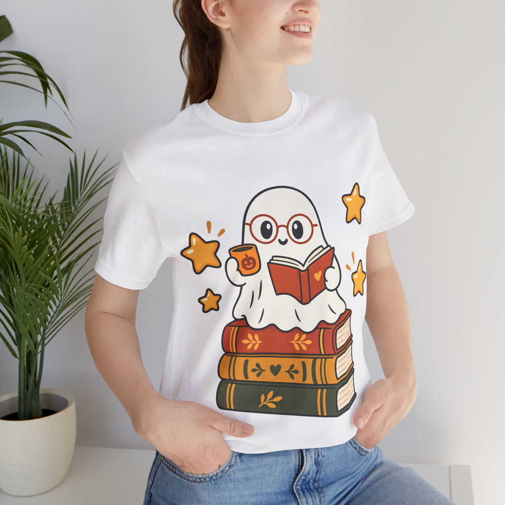 Bookworm Ghost Tee | Cute Reading Ghost with Glasses & Books Shirt