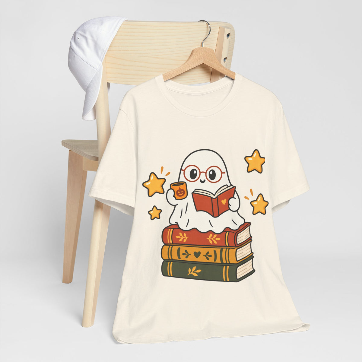 Bookworm Ghost Tee — Cute Reading Ghost with Glasses & Books Shirt