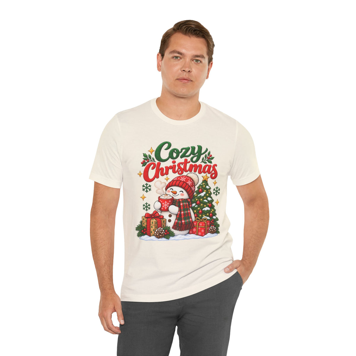 Cozy Christmas Snowman T-Shirt, Unisex Holiday Graphic Tee, Christmas Gift, S–3XL