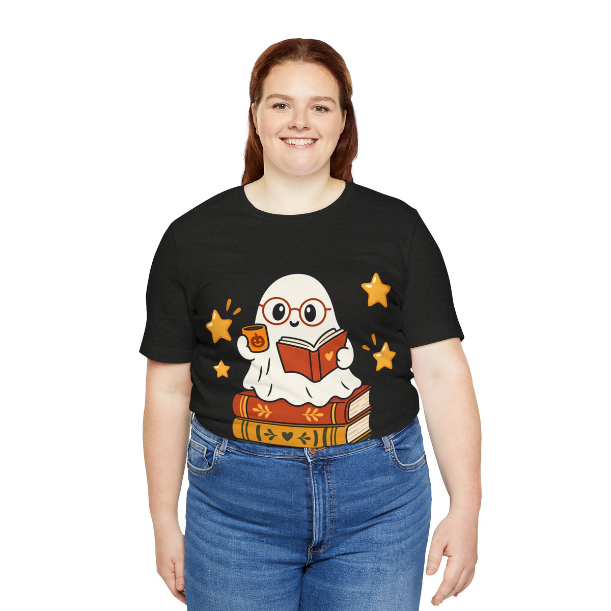 Bookworm Ghost Tee — Cute Reading Ghost with Glasses & Books Shirt