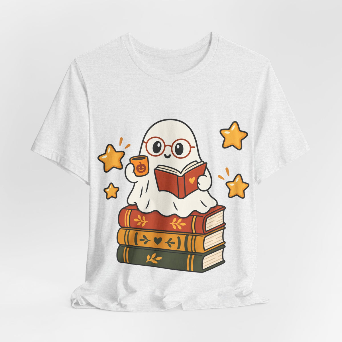 Bookworm Ghost Tee | Cute Reading Ghost with Glasses & Books Shirt