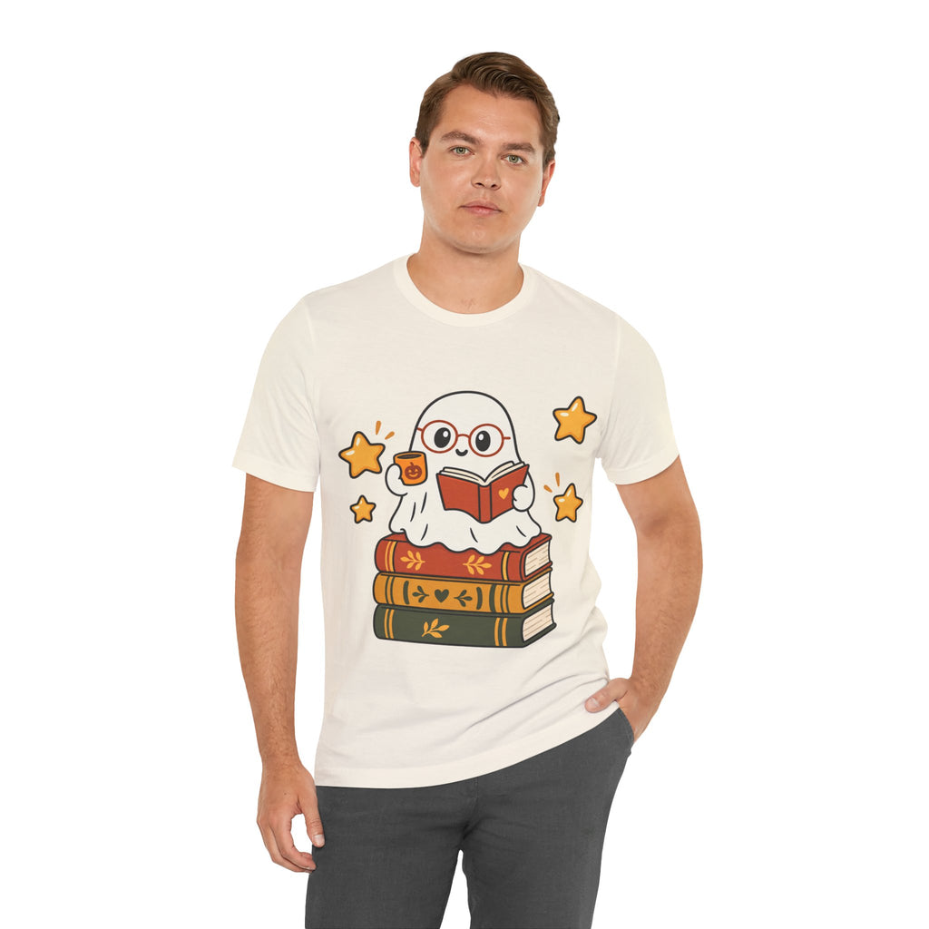 Bookworm Ghost Tee — Cute Reading Ghost with Glasses & Books Shirt