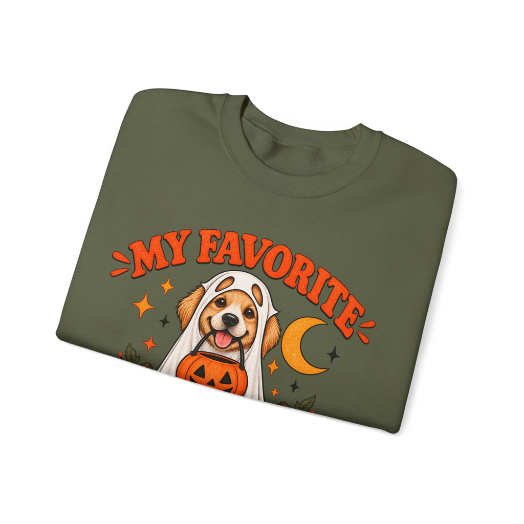 Get into the cozy, spooky spirit with our 'My Dog Is My Favorite Boo' Crewneck Sweatshirt!