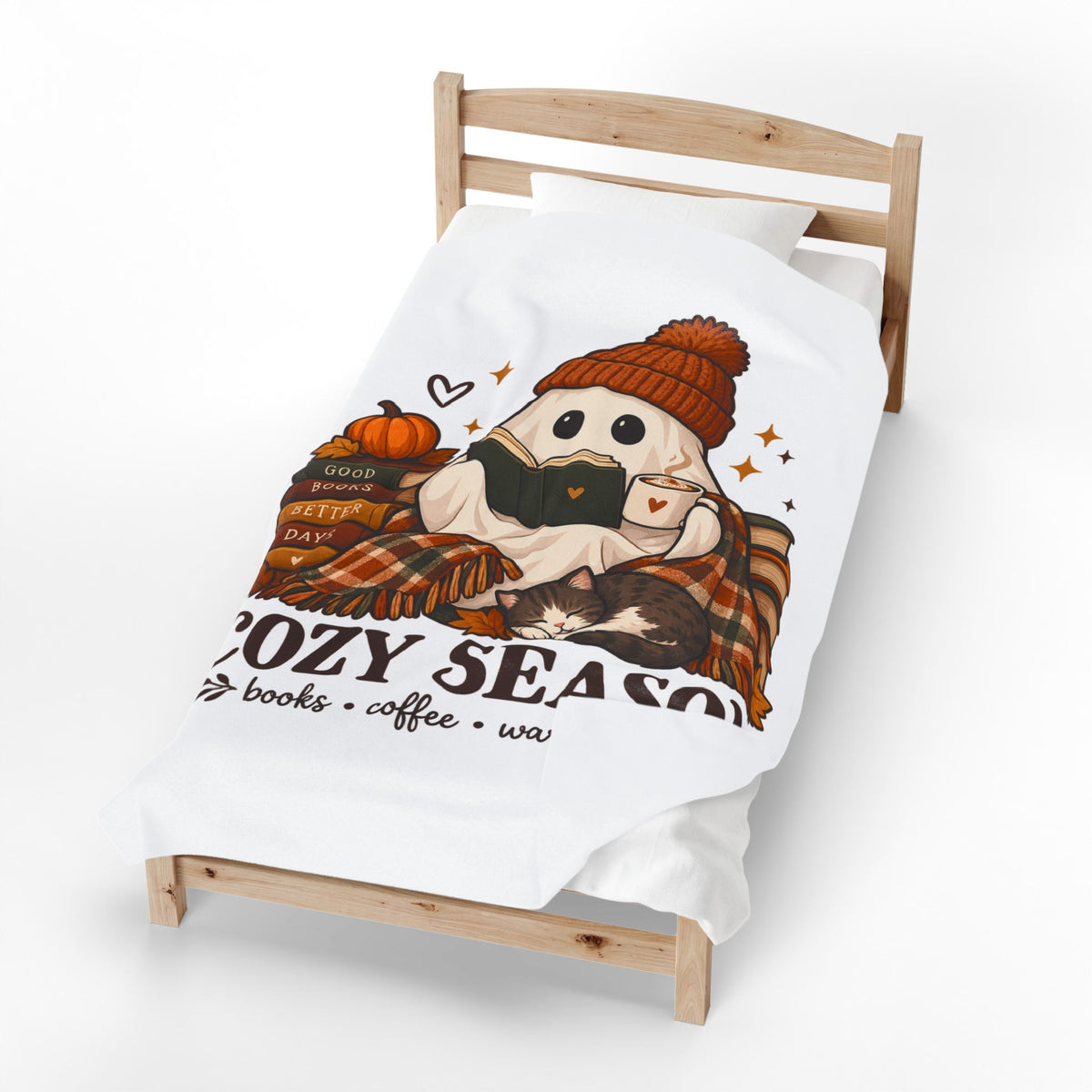 Cozy Season Ghost Blanket - Cute Fall Book Lover Gift