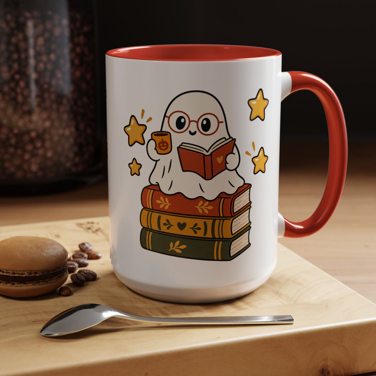 Reading Ghost Coffee Mug — Cute Halloween Book Lover Accent Mug 11oz / 15oz