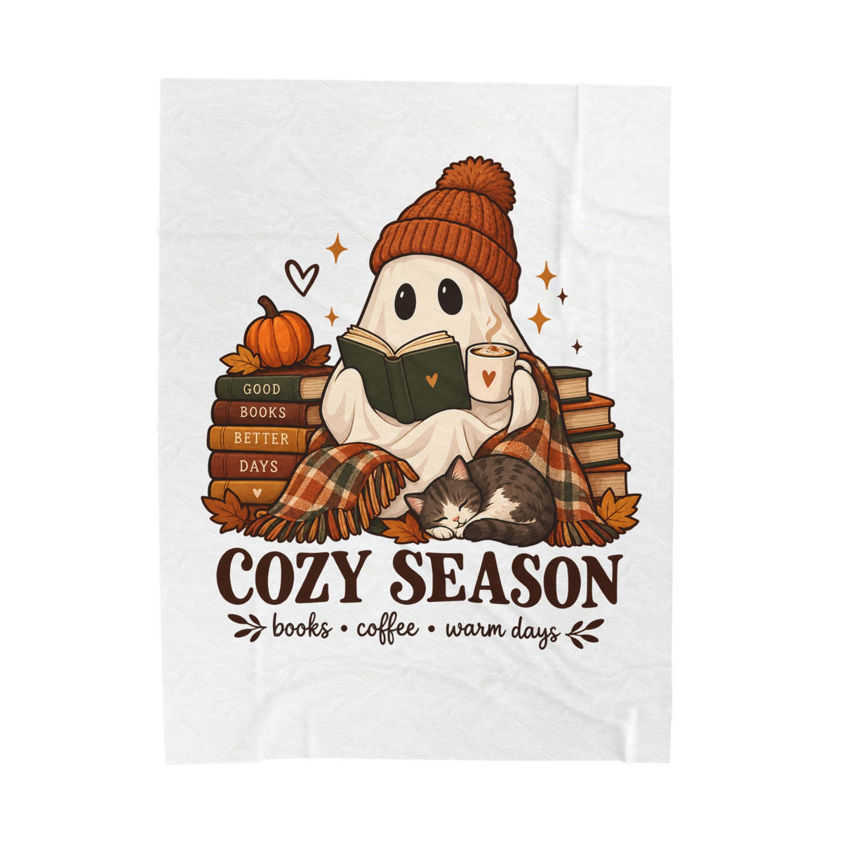 Cozy Season Ghost Blanket - Cute Fall Book Lover Gift