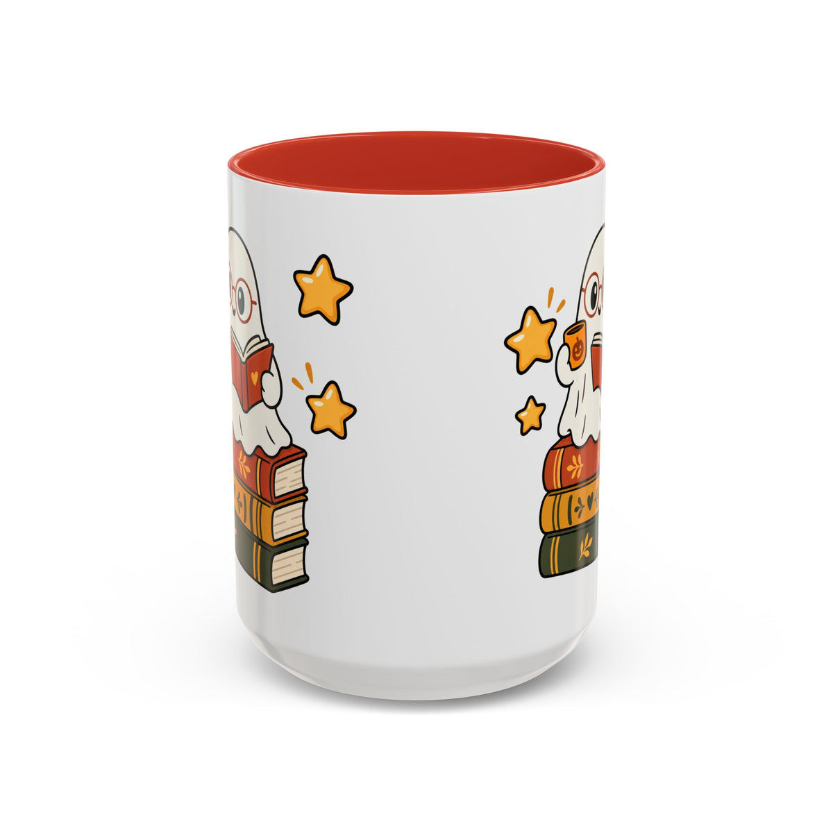 Reading Ghost Coffee Mug — Cute Halloween Book Lover Accent Mug 11oz / 15oz