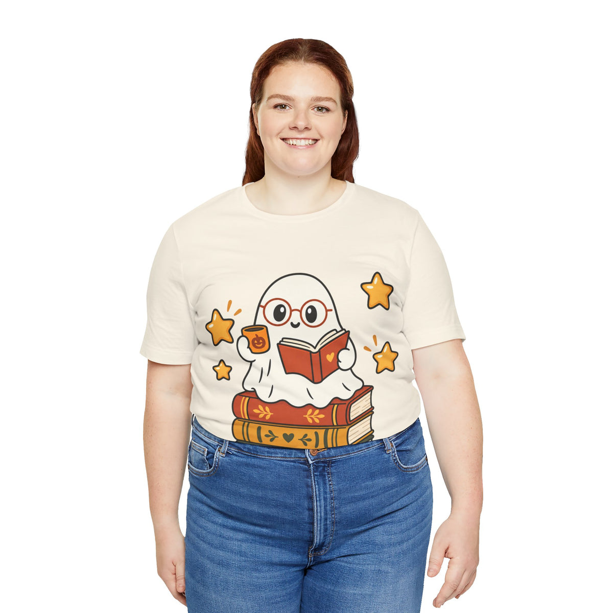 Bookworm Ghost Tee — Cute Reading Ghost with Glasses & Books Shirt