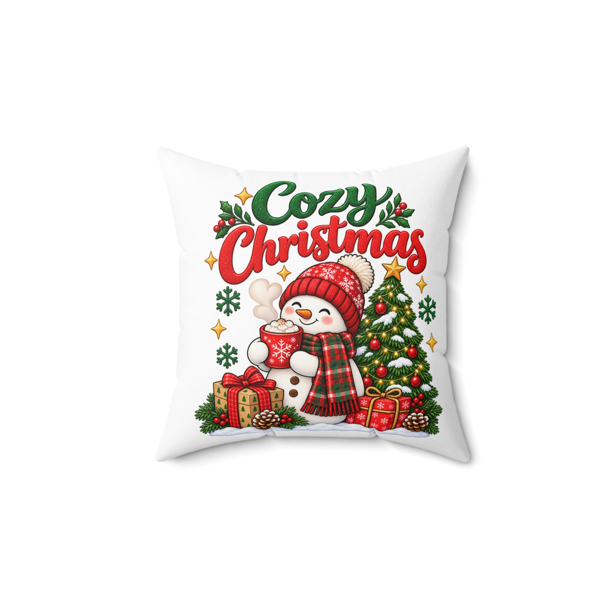 Cozy Christmas Snowman Throw Pillow, Double-Sided Holiday Cushion, Festive Christmas Home Decor, Pillow Insert Included