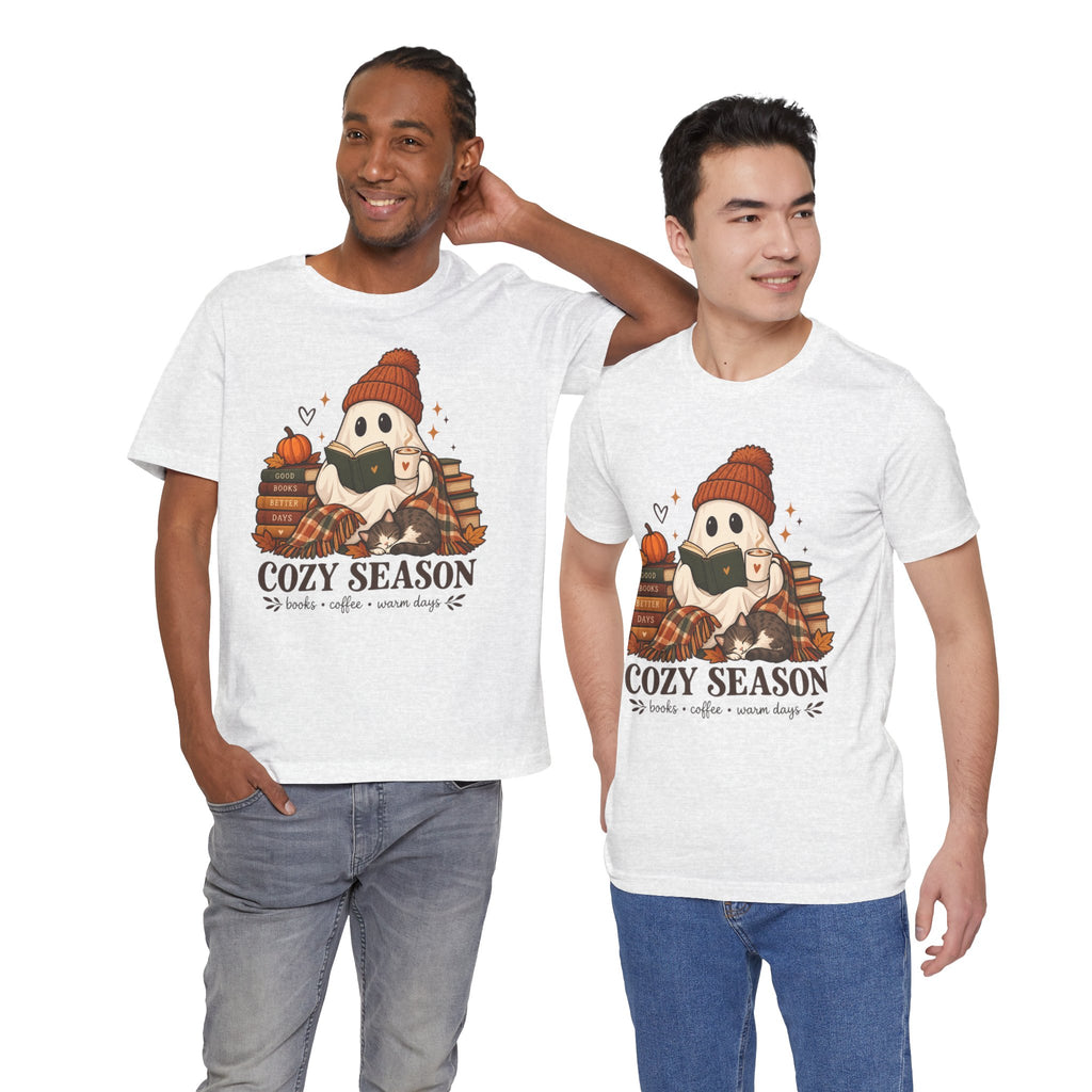 Cute Ghost with Books, Pumpkin & 'Cozy Season' Fall Shirt
