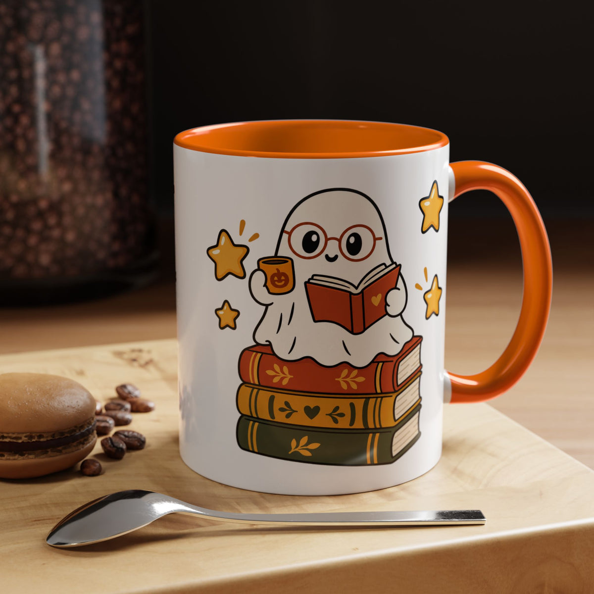 Reading Ghost Coffee Mug — Cute Halloween Book Lover Accent Mug 11oz / 15oz
