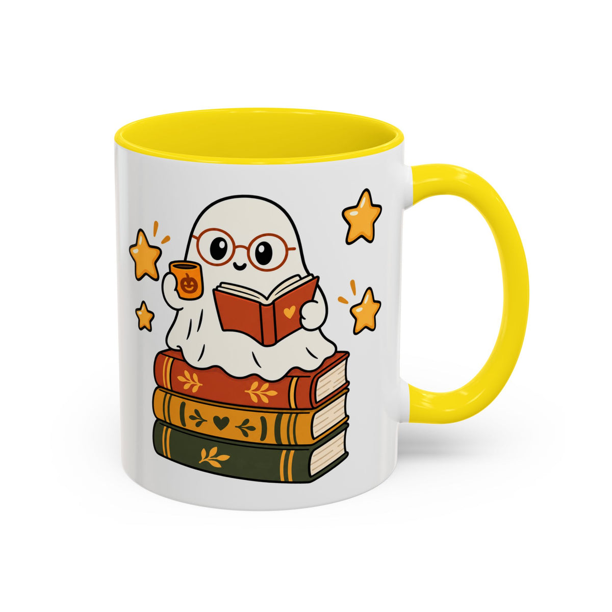 Reading Ghost Coffee Mug — Cute Halloween Book Lover Accent Mug 11oz / 15oz