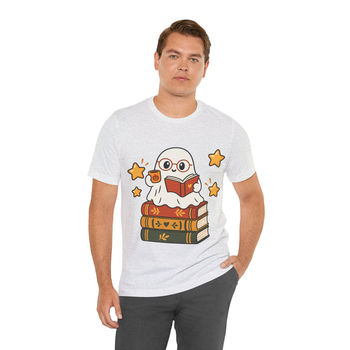 Bookworm Ghost Tee | Cute Reading Ghost with Glasses & Books Shirt