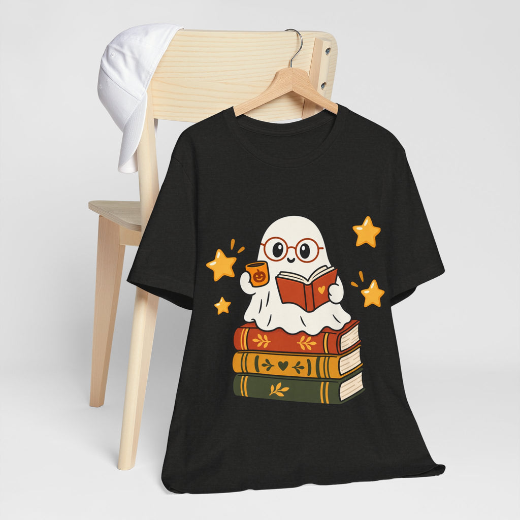 Bookworm Ghost Tee — Cute Reading Ghost with Glasses & Books Shirt