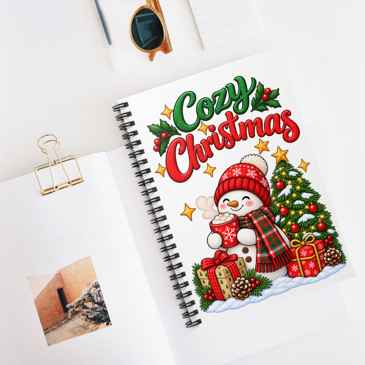 Cozy Christmas Snowman Spiral Notebook, Holiday Journal, Christmas Gift