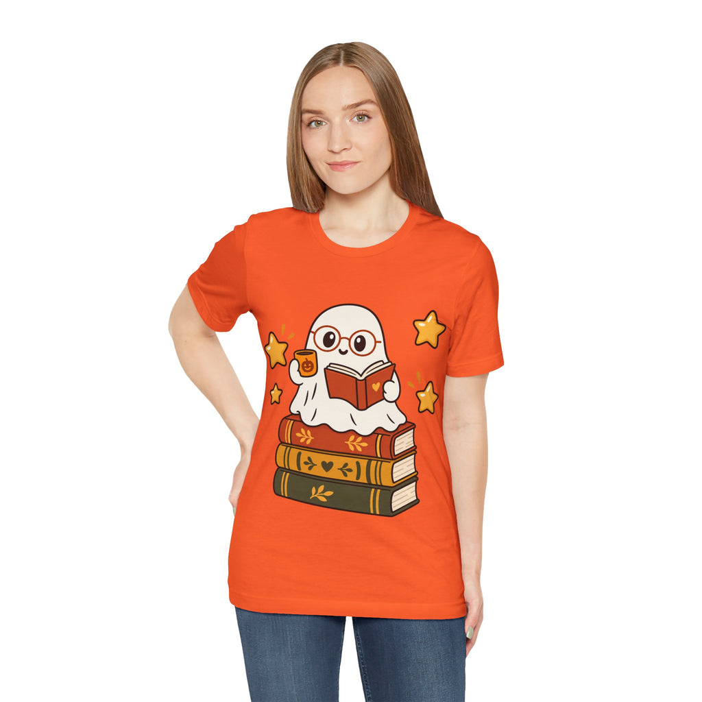 Bookworm Ghost Tee — Cute Reading Ghost with Glasses & Books Shirt