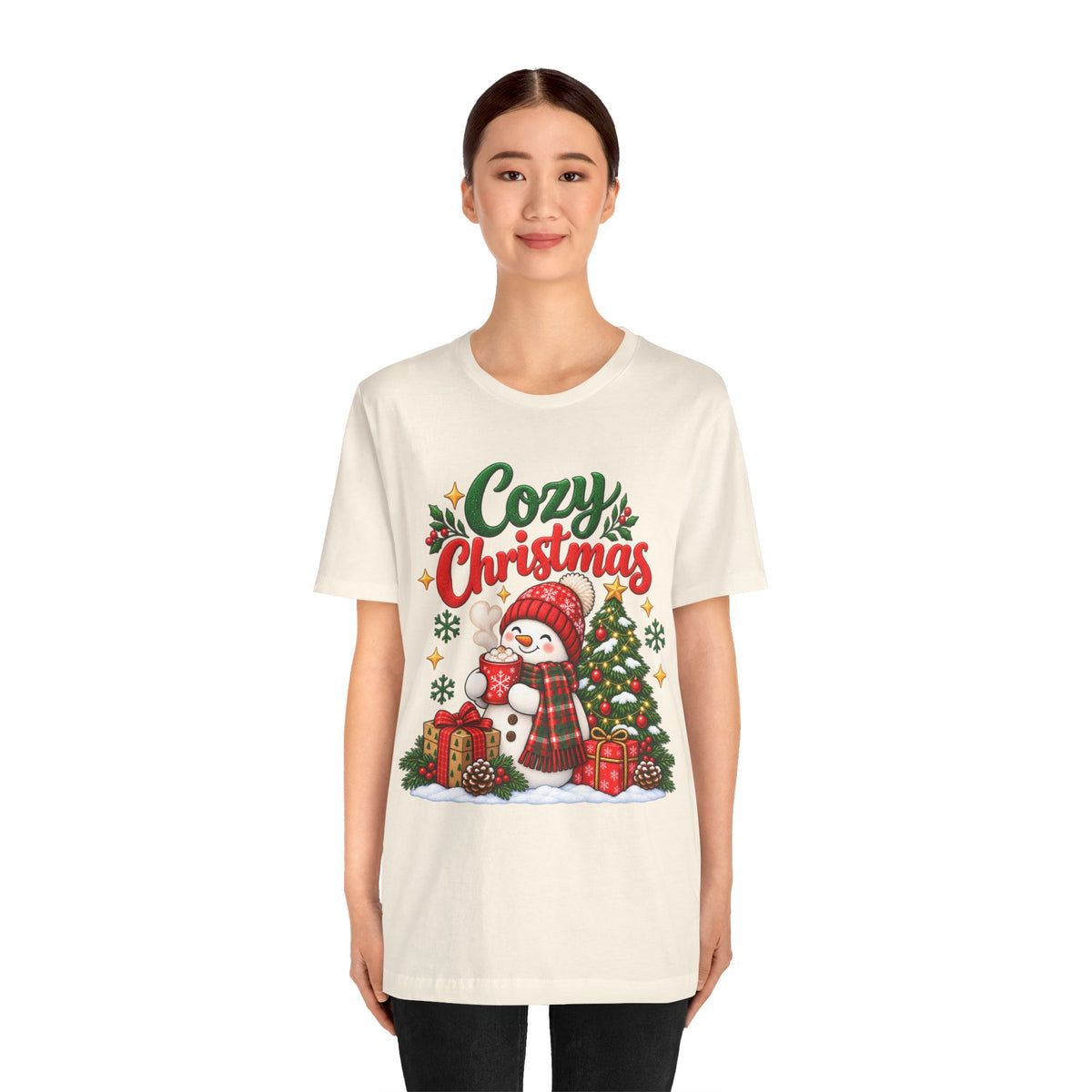 Cozy Christmas Snowman T-Shirt, Unisex Holiday Graphic Tee, Christmas Gift, S–3XL